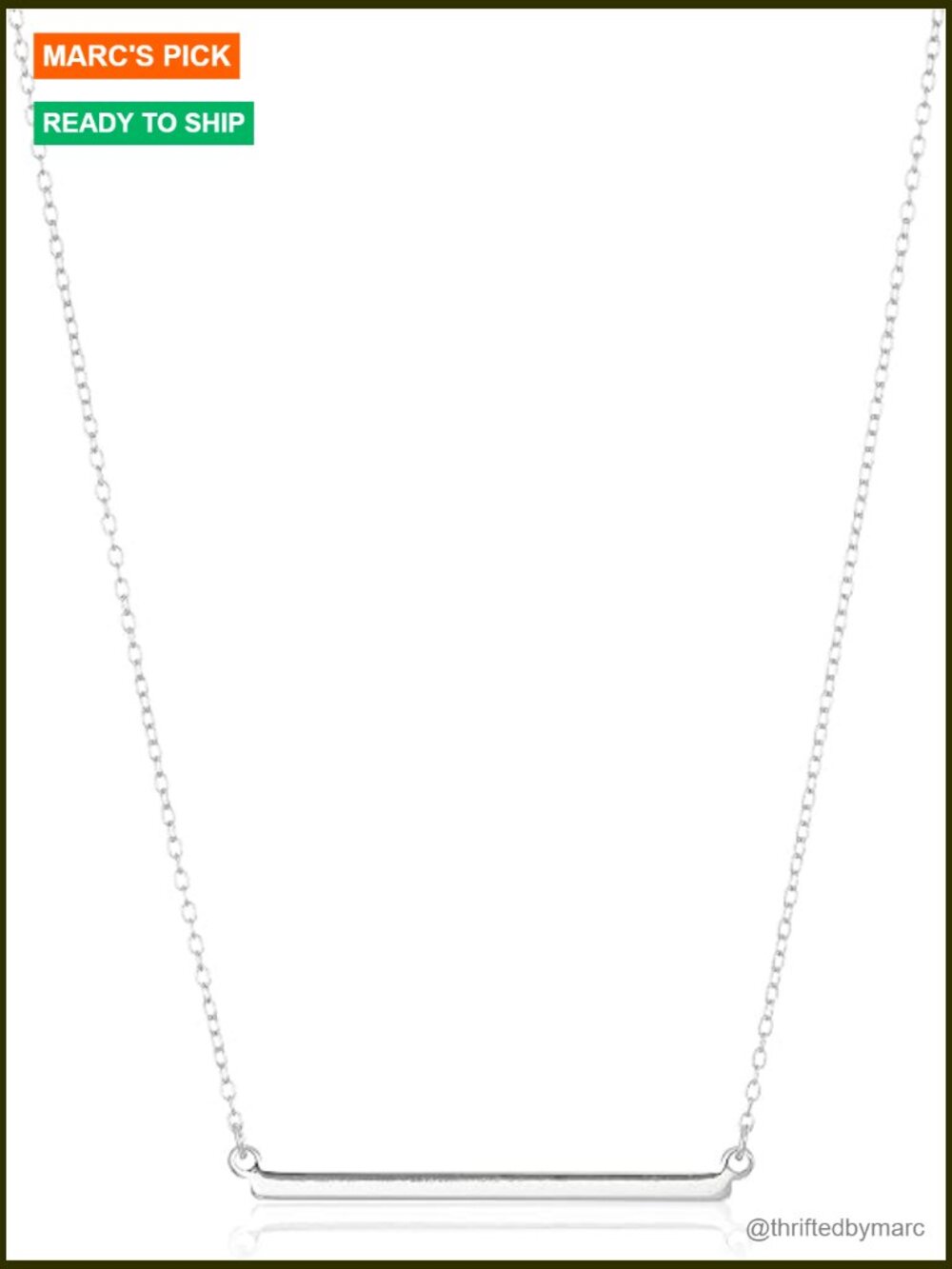 Sterling Silver Horizontal Bar Necklace 18" Cable Chain